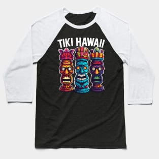 Three Tiki Statues - Tiki Hawaii (with White Lettering) Baseball T-Shirt